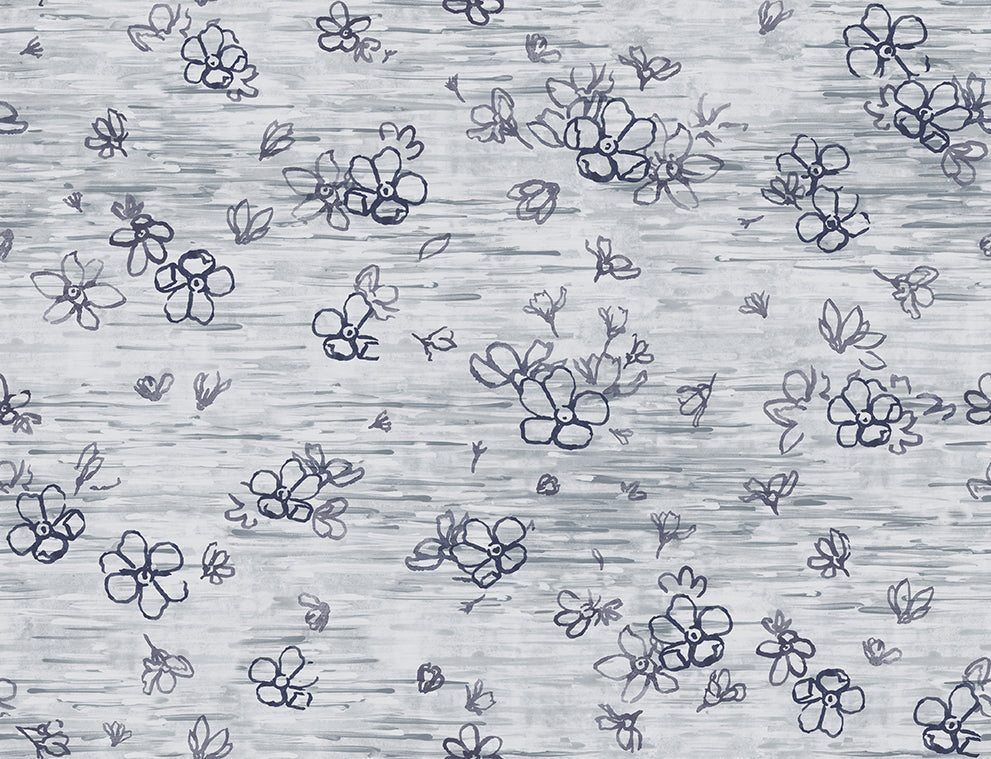 Pattern of blue small flowers on a textured gray background