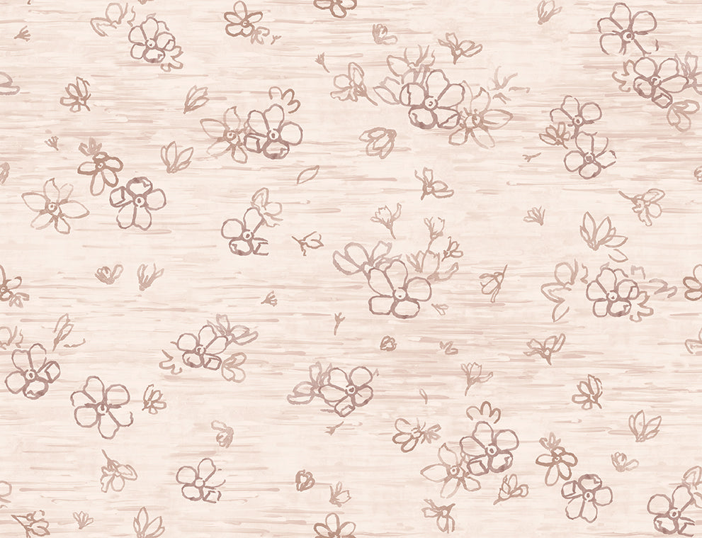 Pattern of pink small flowers on a textured beige background