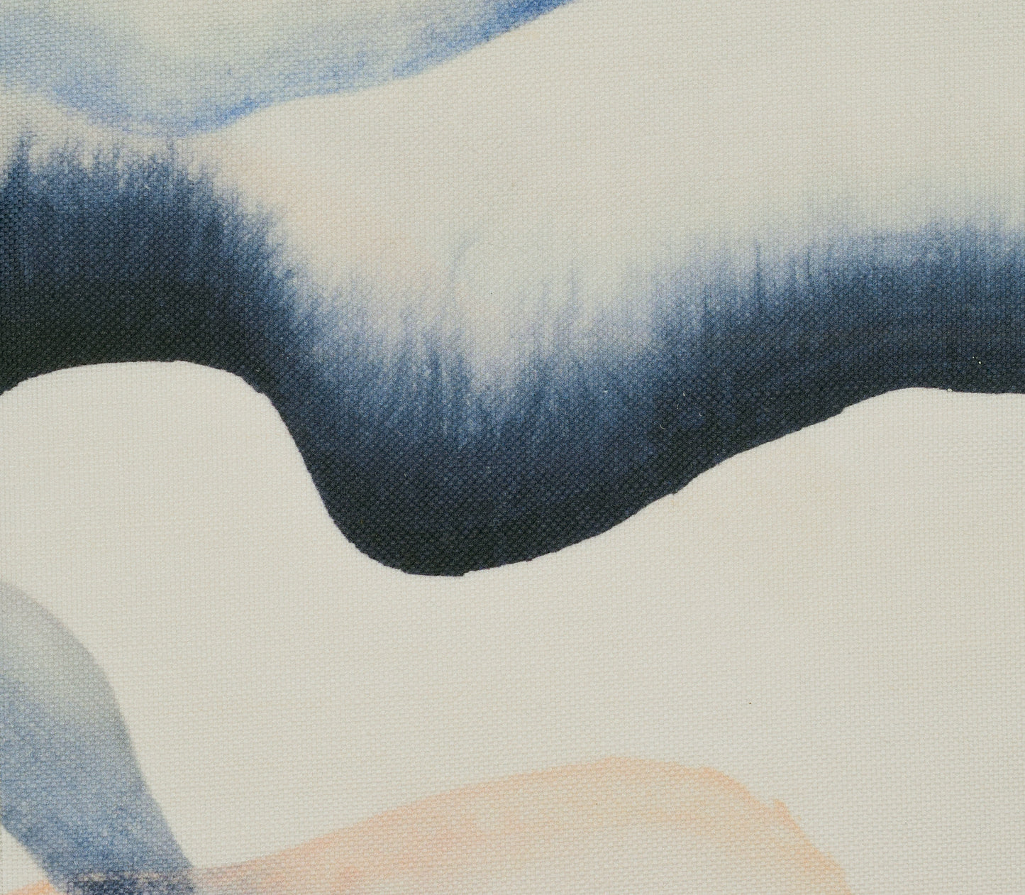 Abstract brush strokes with blue and beige shapes on a light fabric