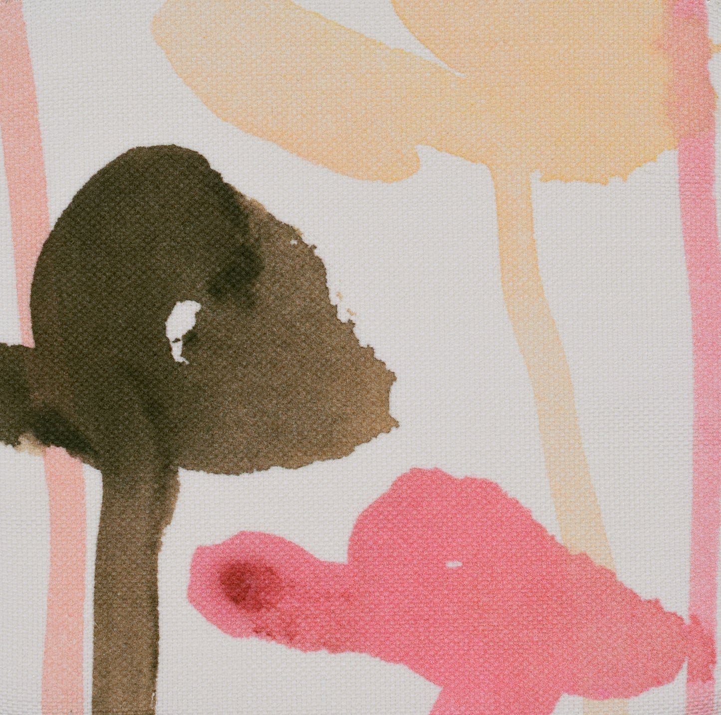 Brown, pink, and beige flowers shapes on light fabric