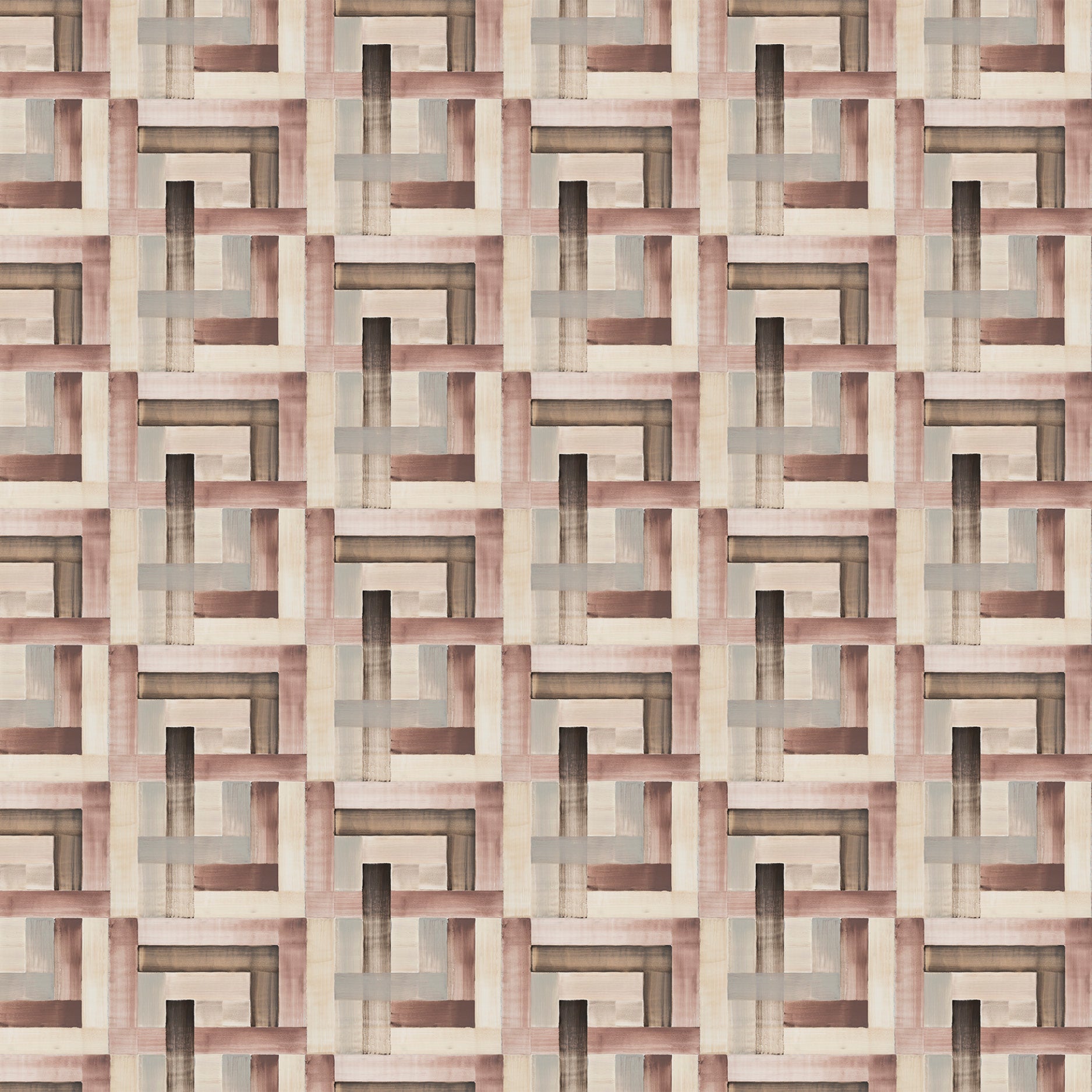 Geometric pattern with interlocking shapes in shades of brown and beige