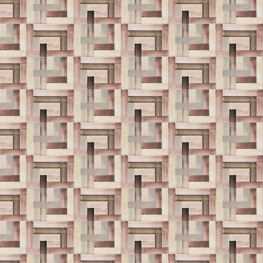 Geometric pattern with interlocking shapes in shades of brown and beige