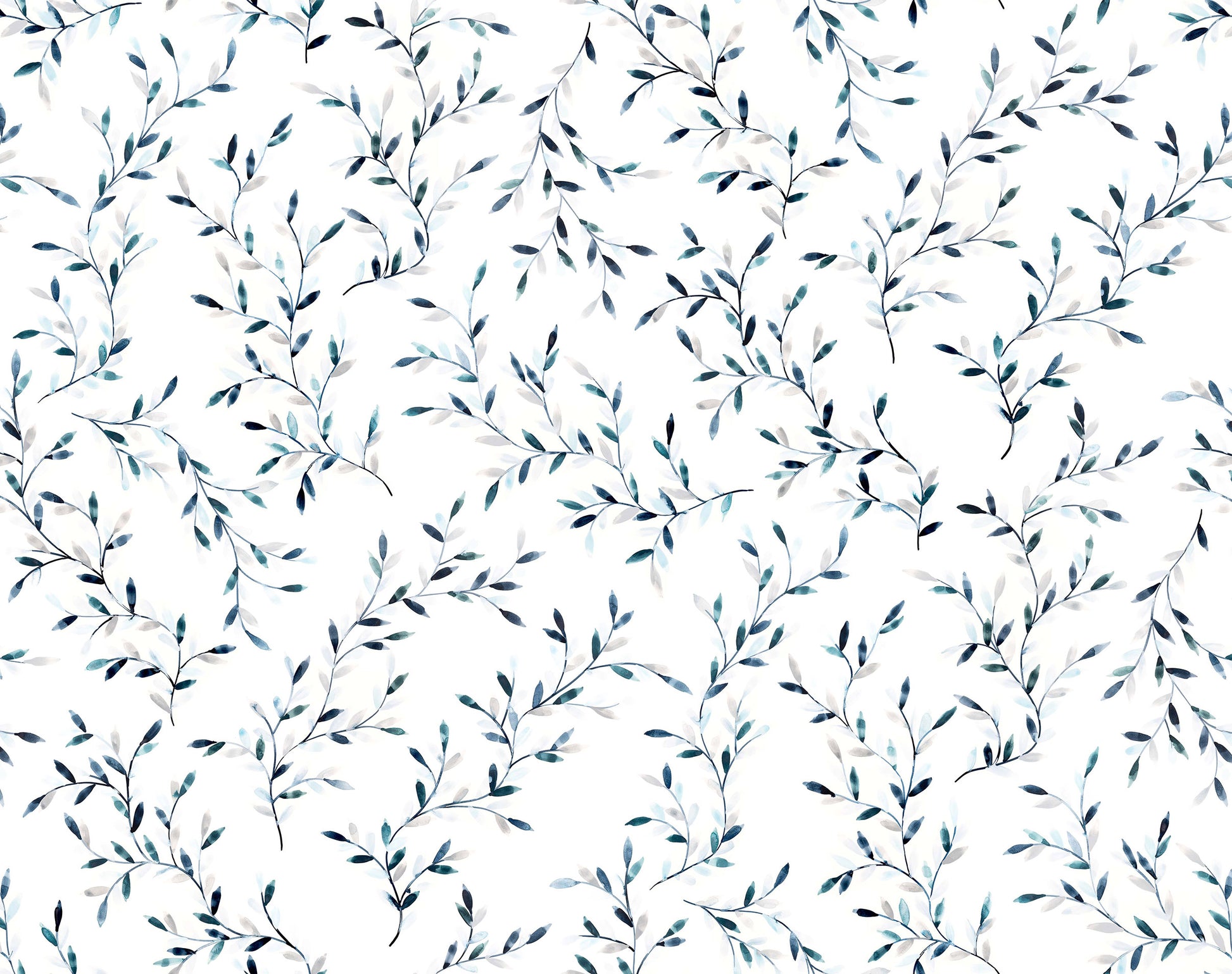 Pattern of blue leaves on a white background