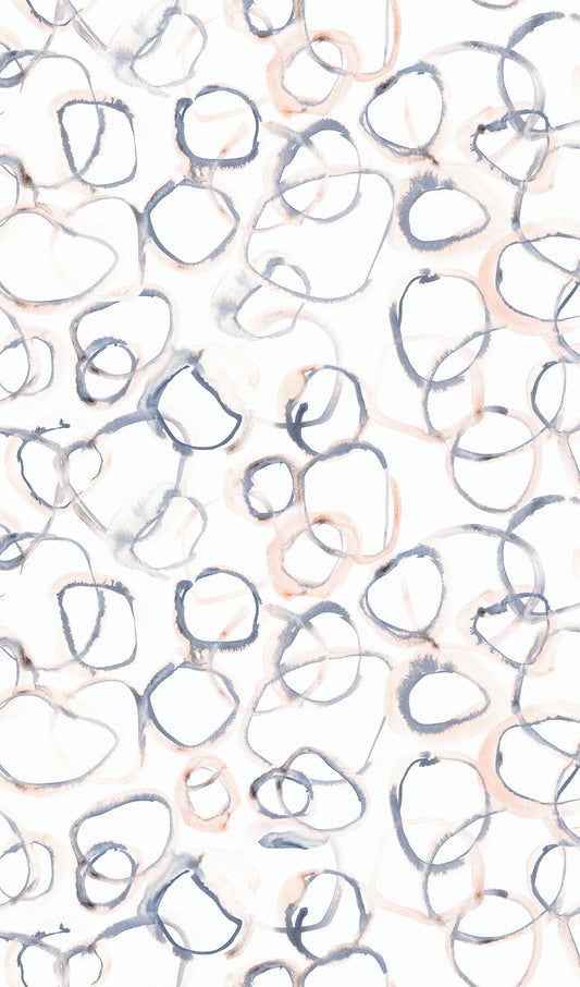 Abstract pink and blue pattern of interconnected shapes on a white background