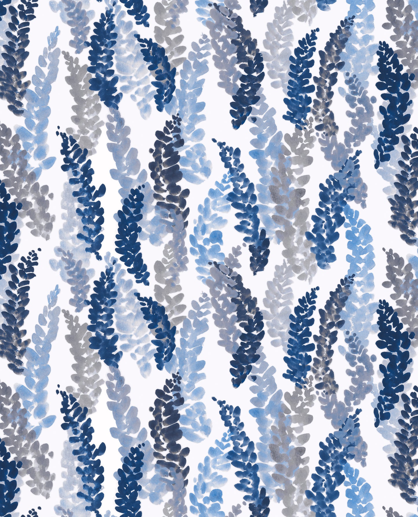 Floral leaf pattern in blue and gray on a white background