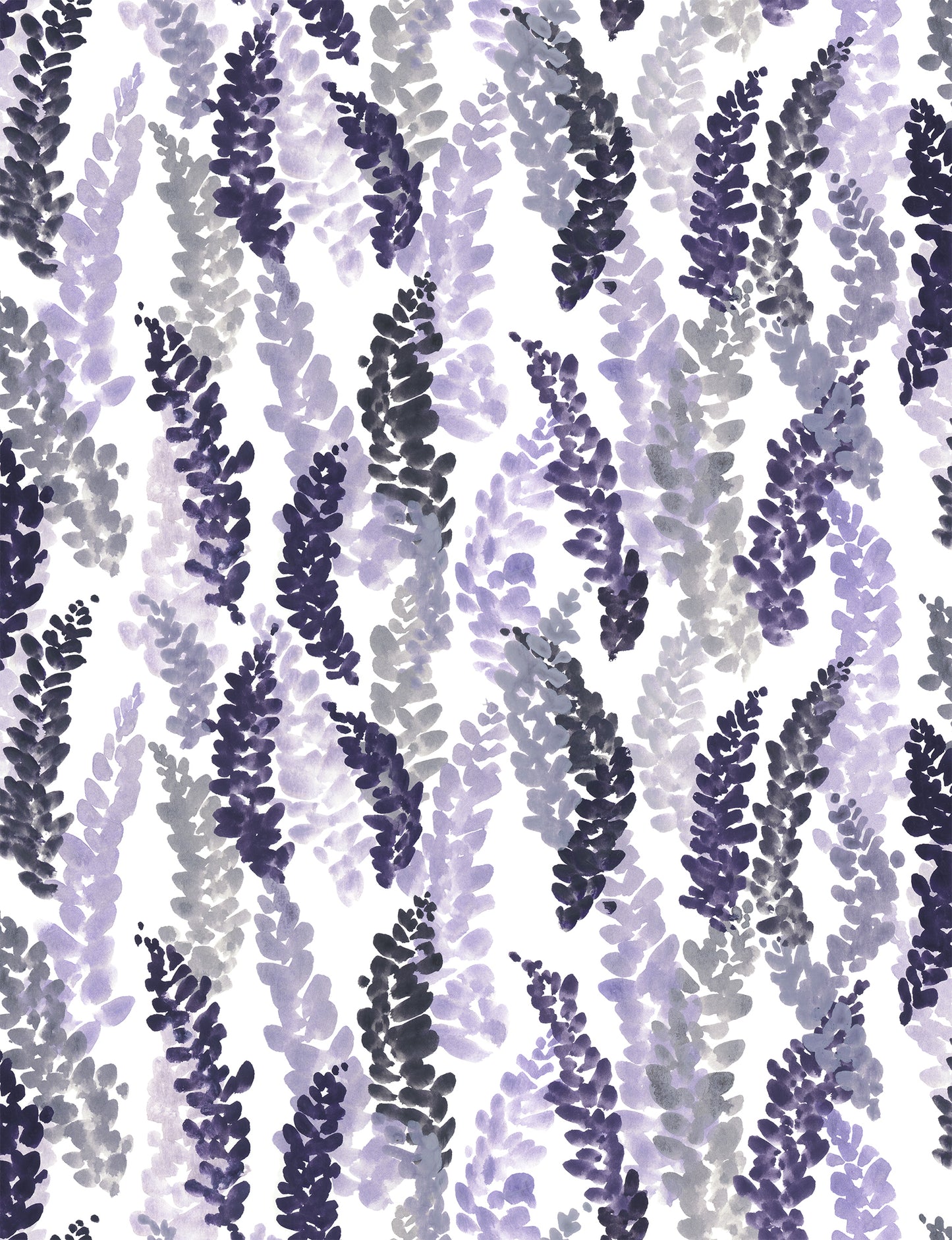 Pattern of purple and gray florals on a white background