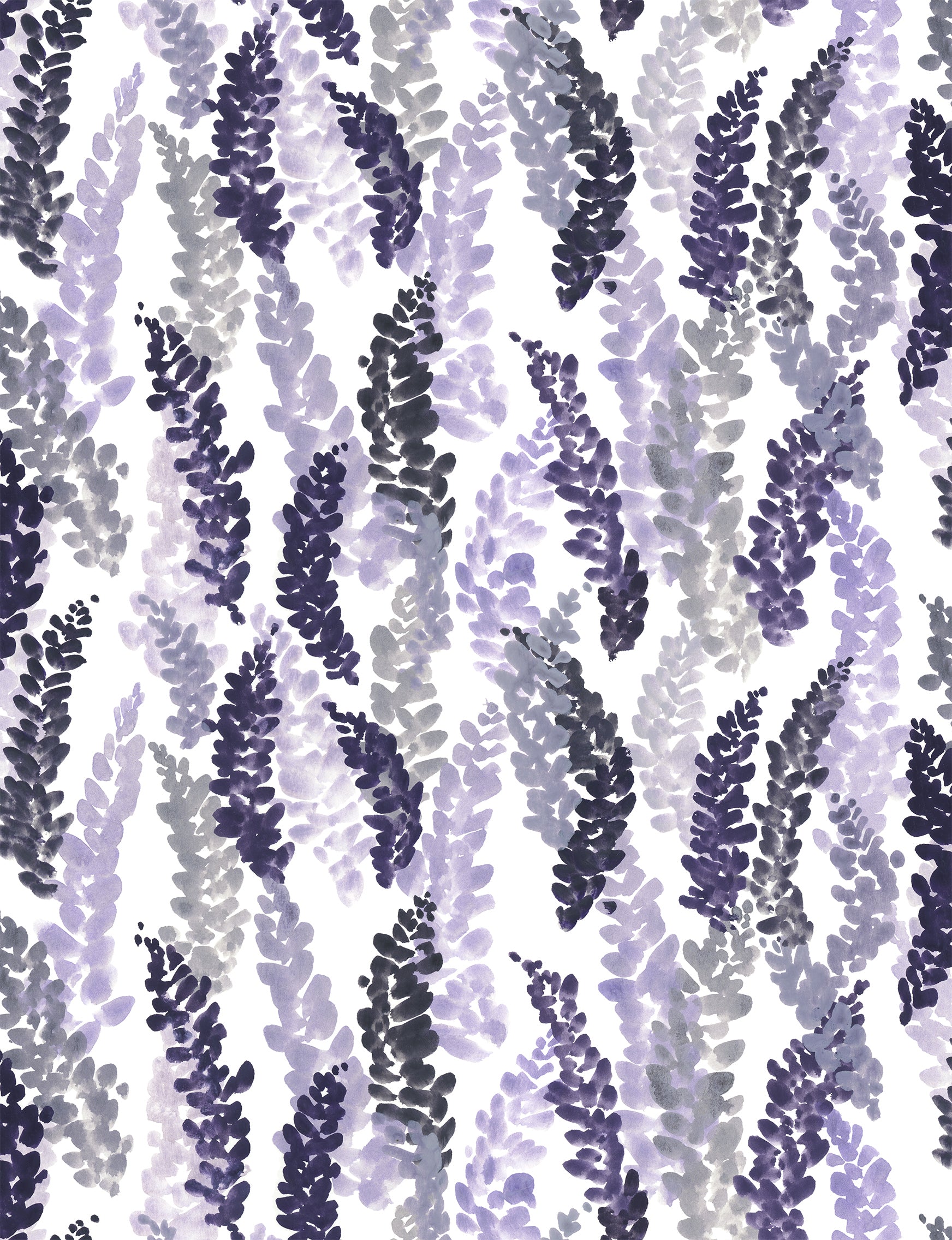Pattern of purple and gray florals on a white background