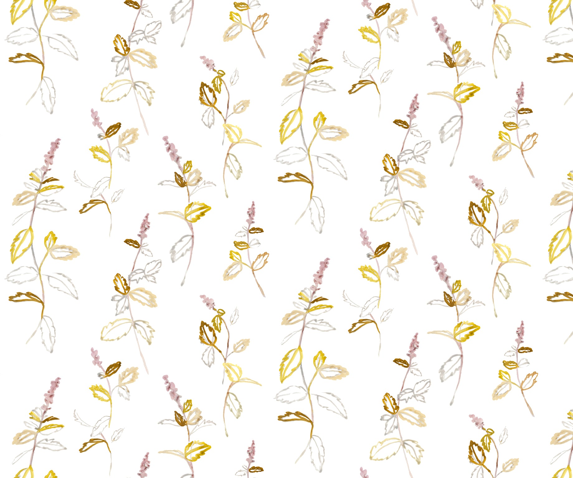 Floral pattern with lavender and yellow flowers on a white background