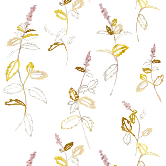 Pink and green lavender style flowers on white background