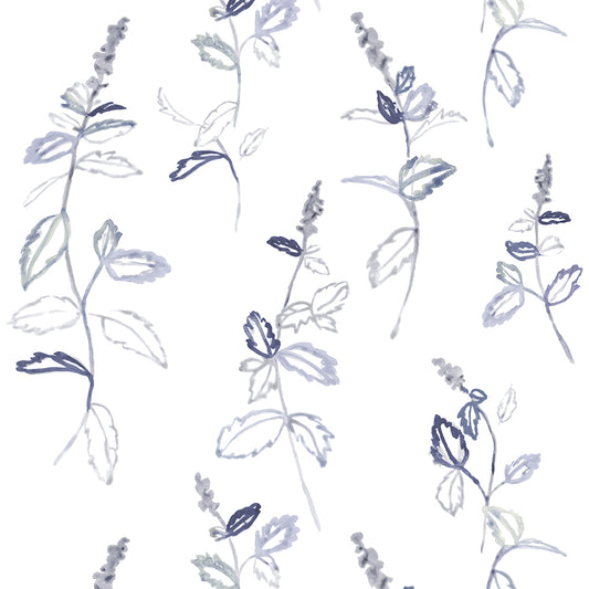 Pattern of stylized lavender flowers on a white background
