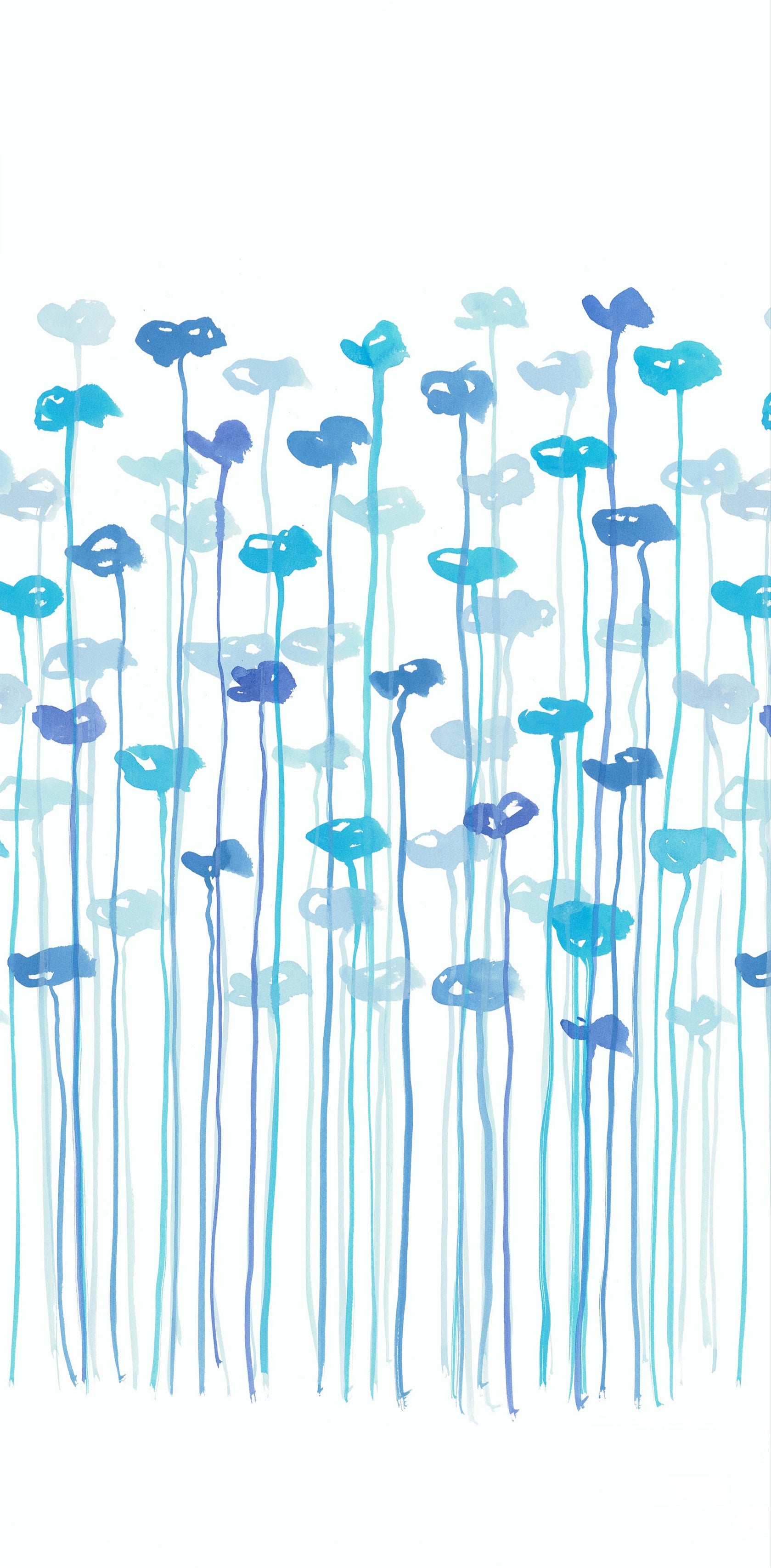 Pattern of blue flowers on a white background