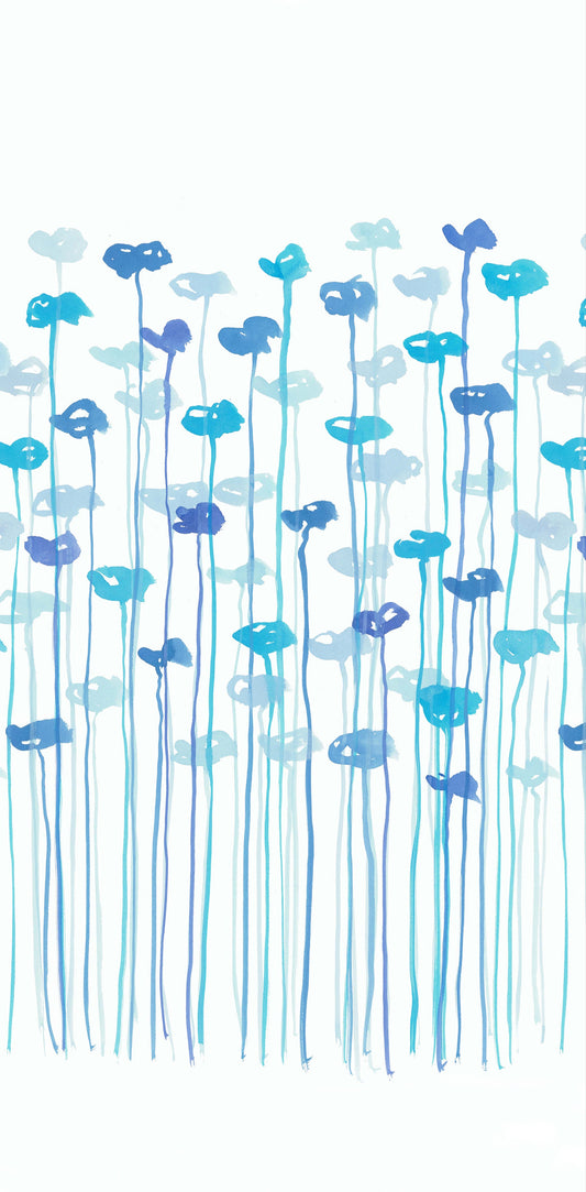 Pattern of blue flowers on a white background