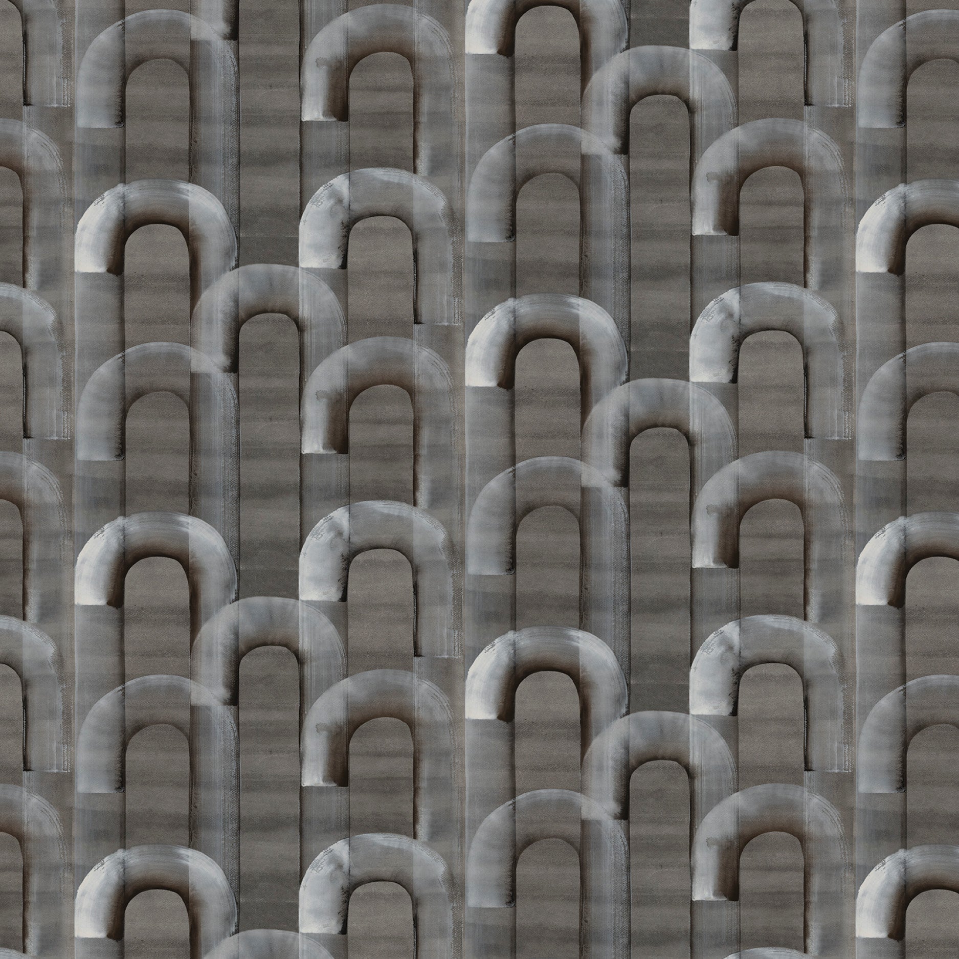 Pattern of arch-shaped objects in shades of gray on a textured background