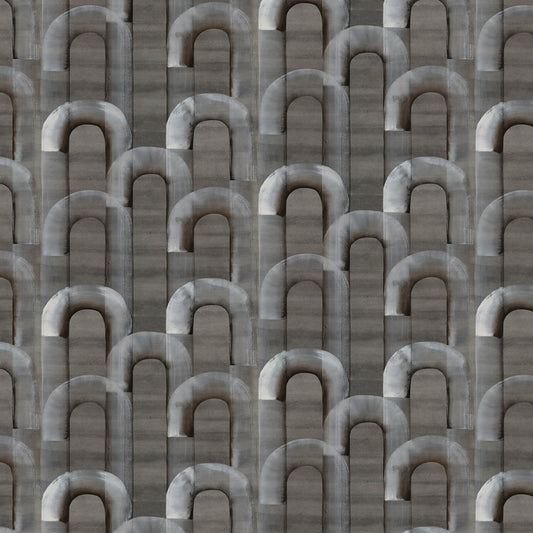 Pattern of arch-shaped objects in shades of gray on a textured background