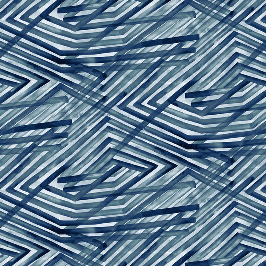 Geometric pattern of blue and white lines on a textured background
