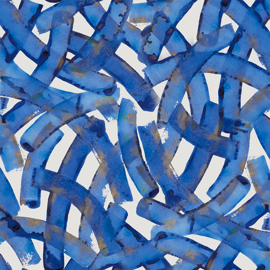 Abstract pattern of blue curves on a white background
