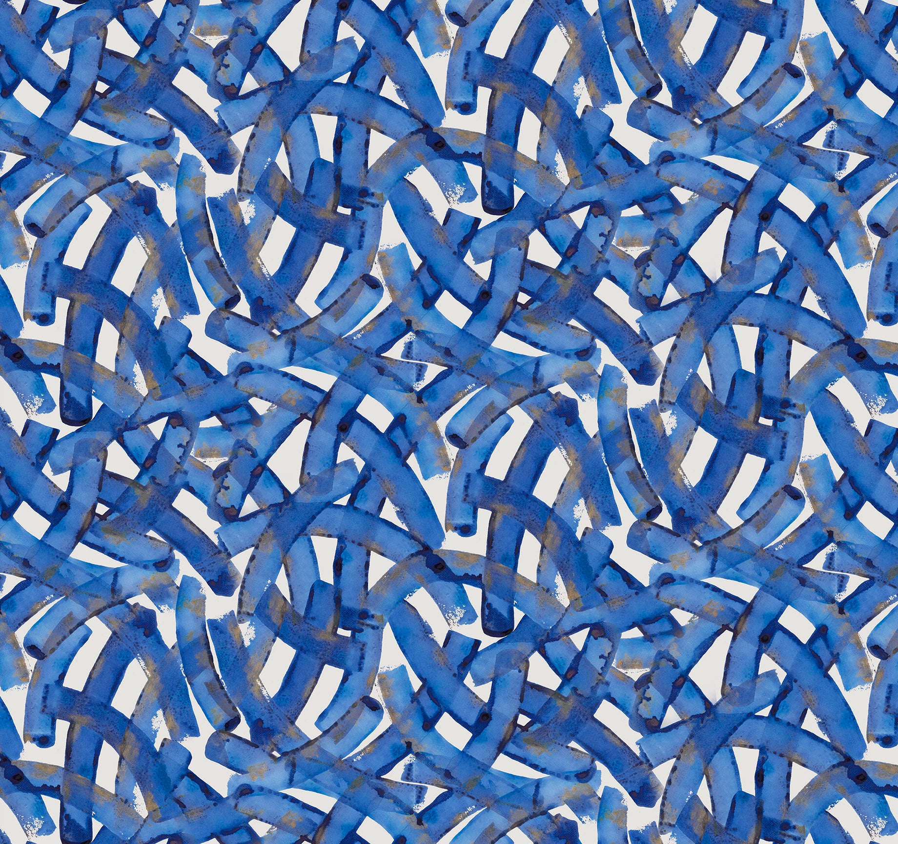 Pattern of blue curved lines on a white background
