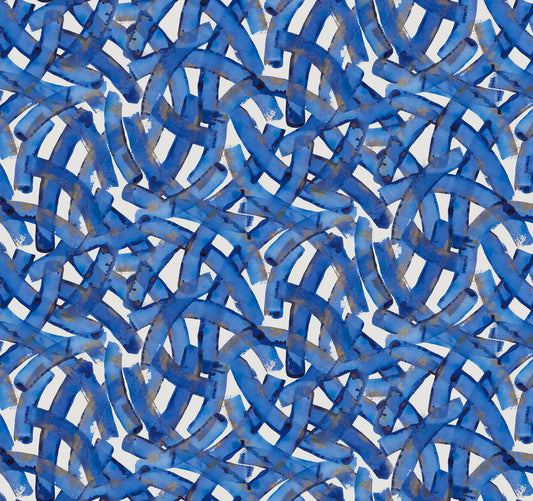 Pattern of blue curved lines on a white background