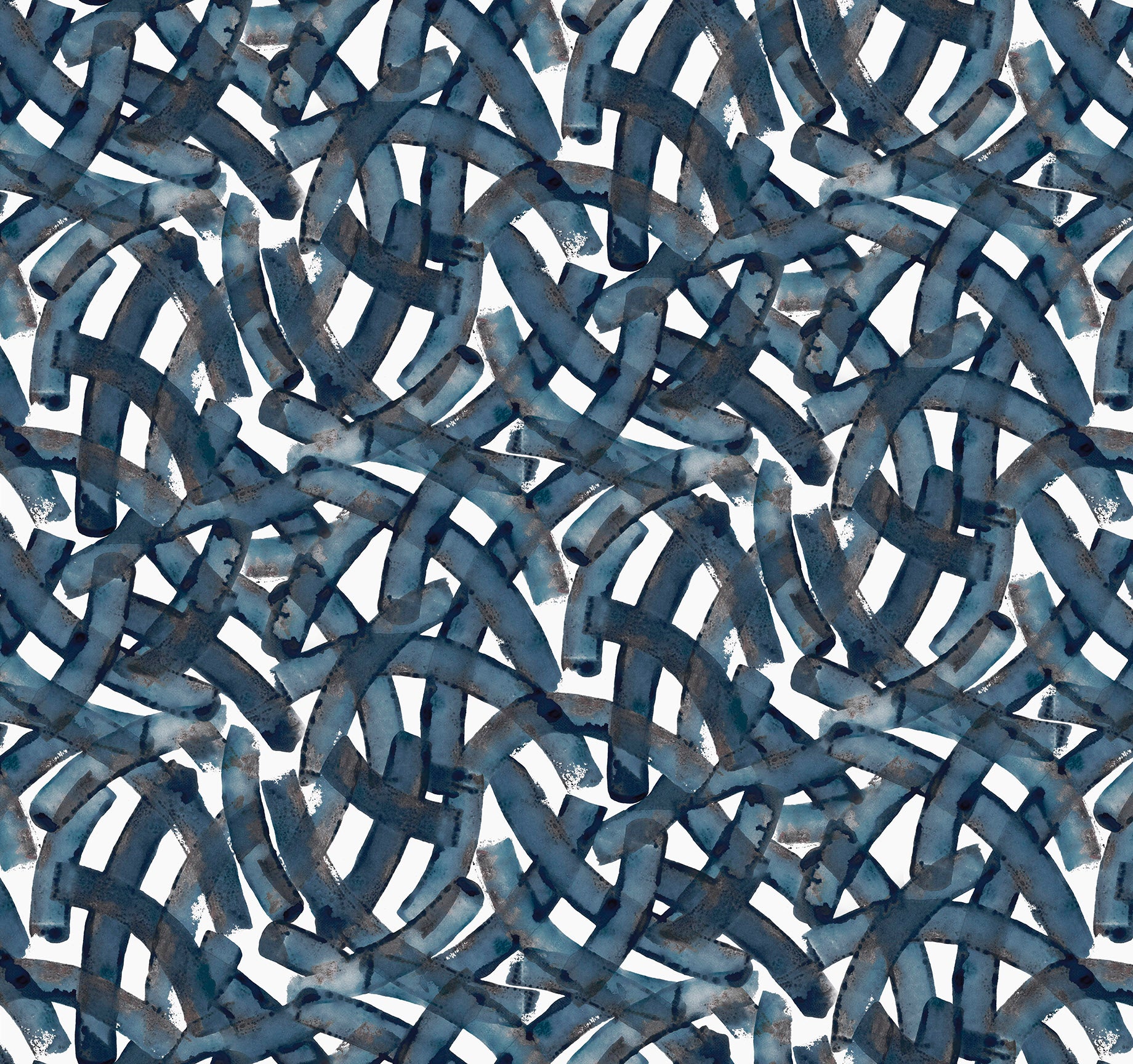 Pattern of interlocking blue shapes on a white background