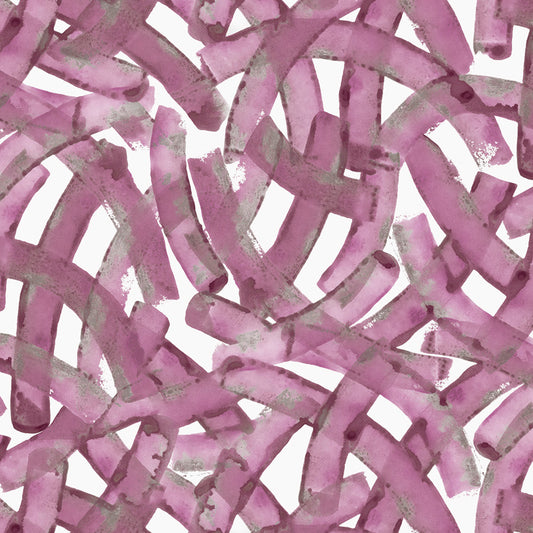 Pink curved pattern with gold accents on a white background