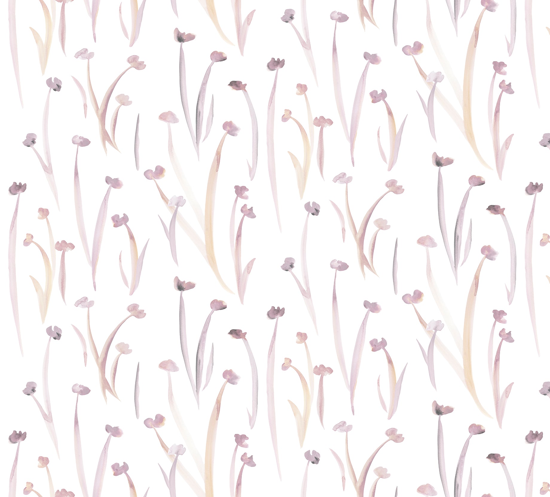 Pattern of delicate pink and orange flowers and stems on a light background