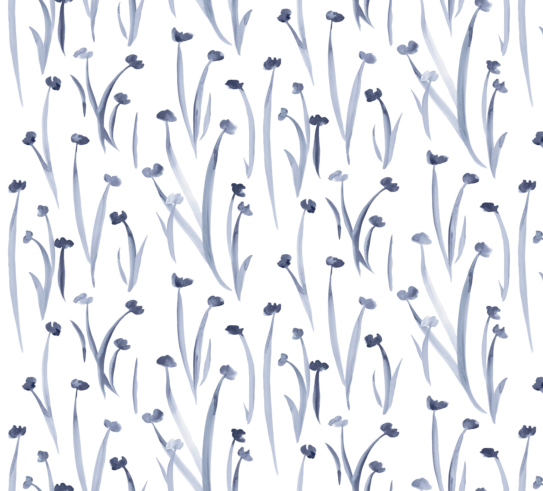 Pattern of blue floral stems on a white background