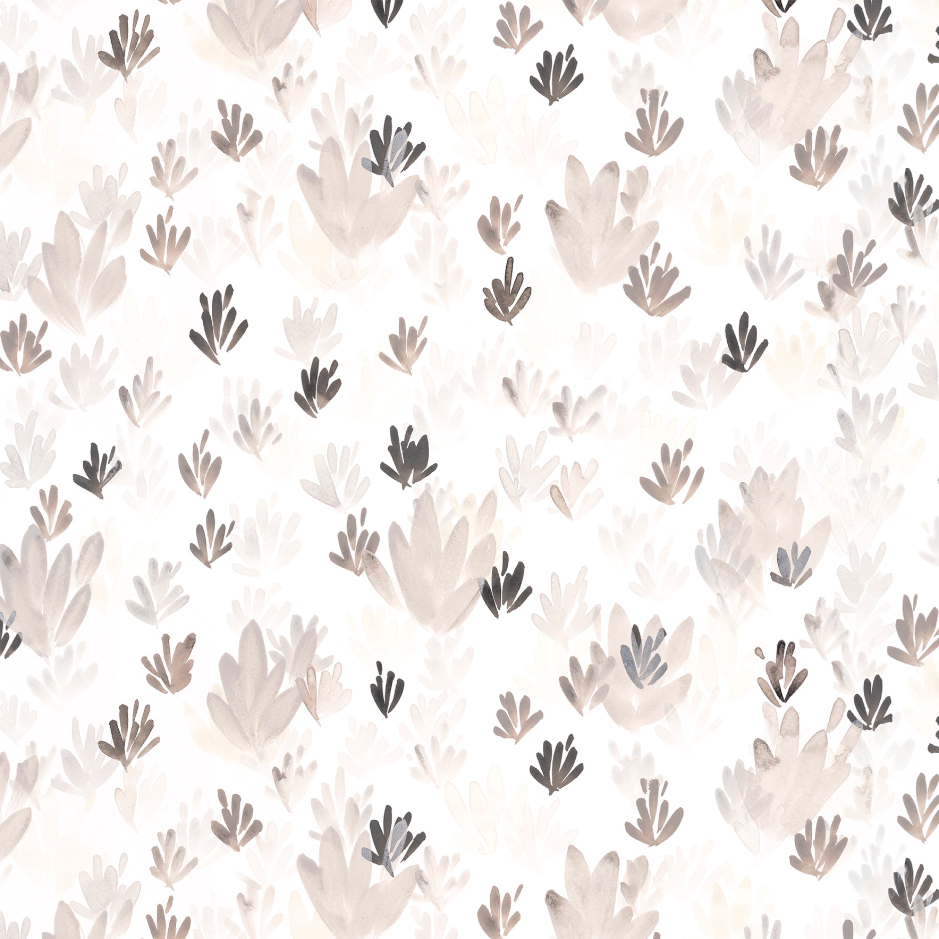 Pattern of abstract leaves in beige, brown, and gray on a light background