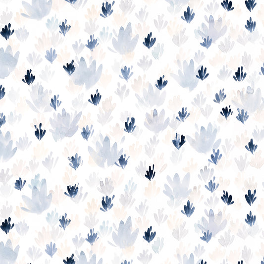 Pattern of blue flowers on a white background