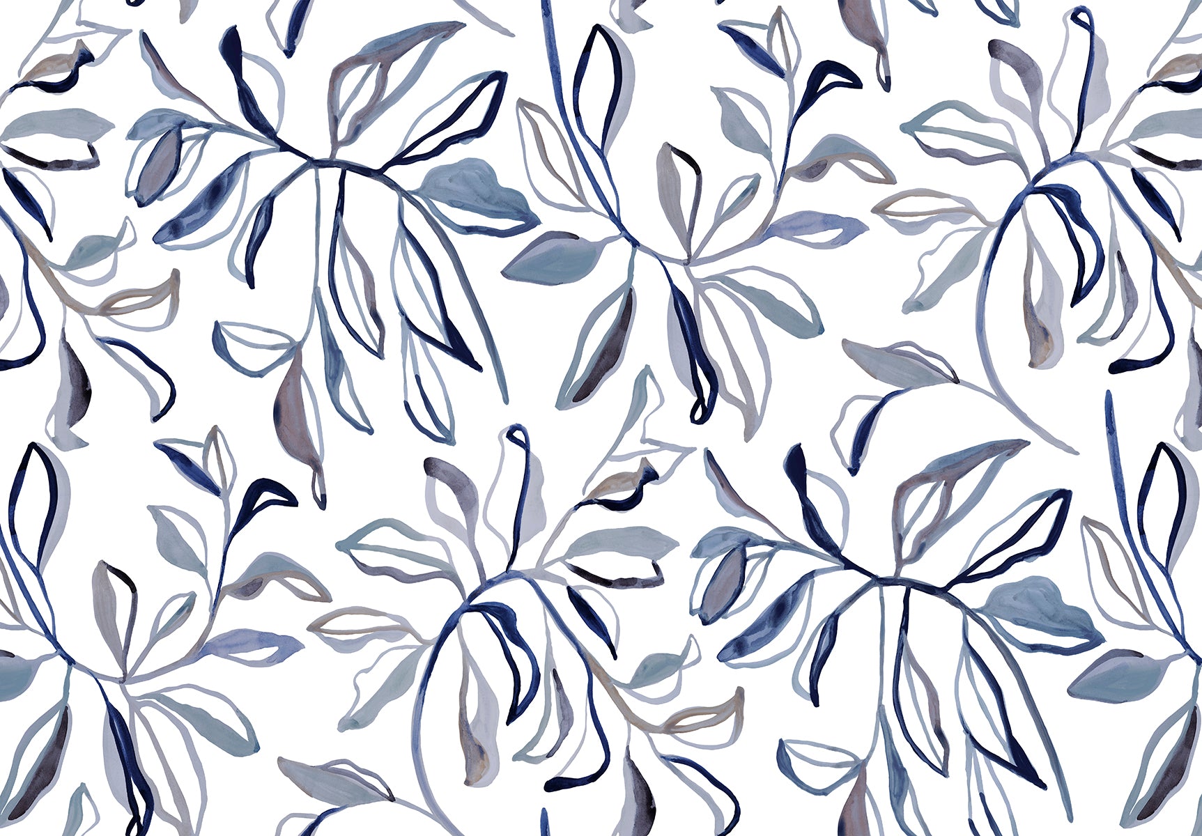 Pattern of blue leaves on a white background