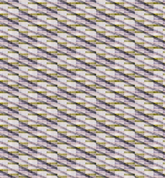 Patterned fabric with diagonal stripes in purple, green, and white.