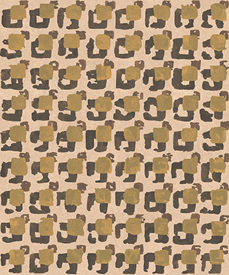 Pattern of shapes in brown and beige on a beige background