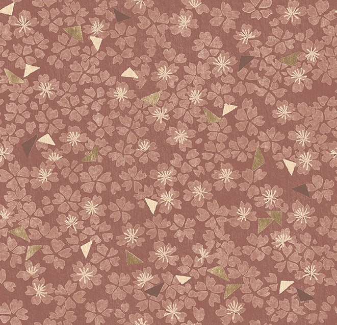 Red floral pattern with small flowers and leaves on a brown background