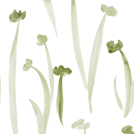 Green floral pattern on white background