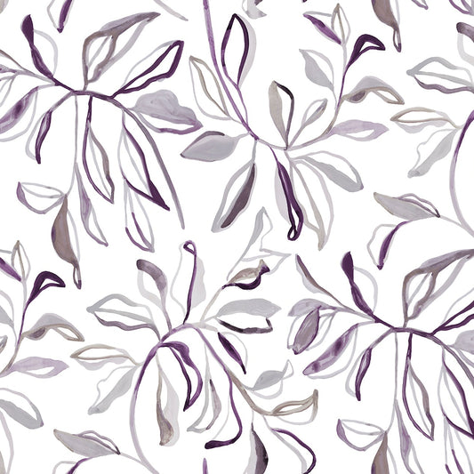 Floral pattern with purple leaves on a white background
