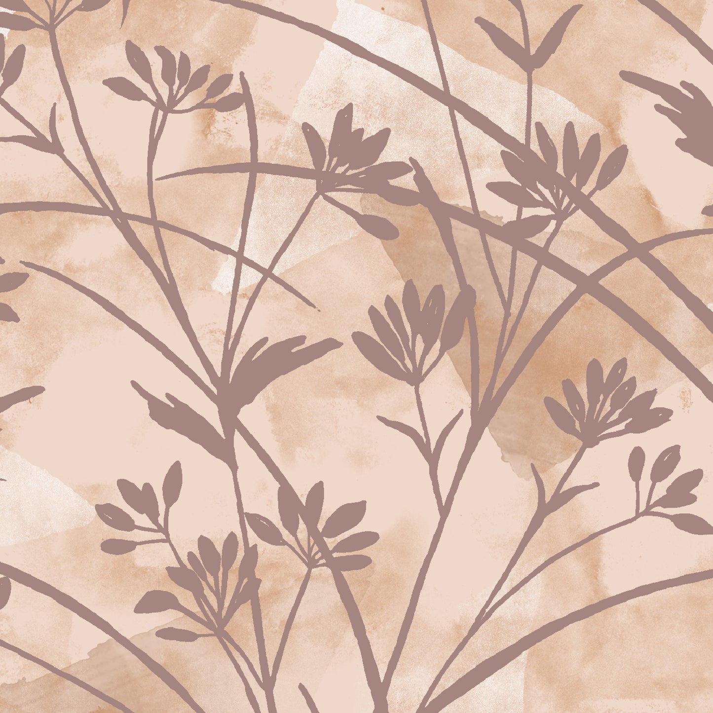 Silhouette of pink plants on a beige textured background