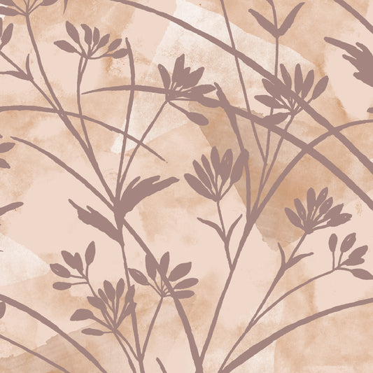 Silhouette of pink plants on a beige textured background