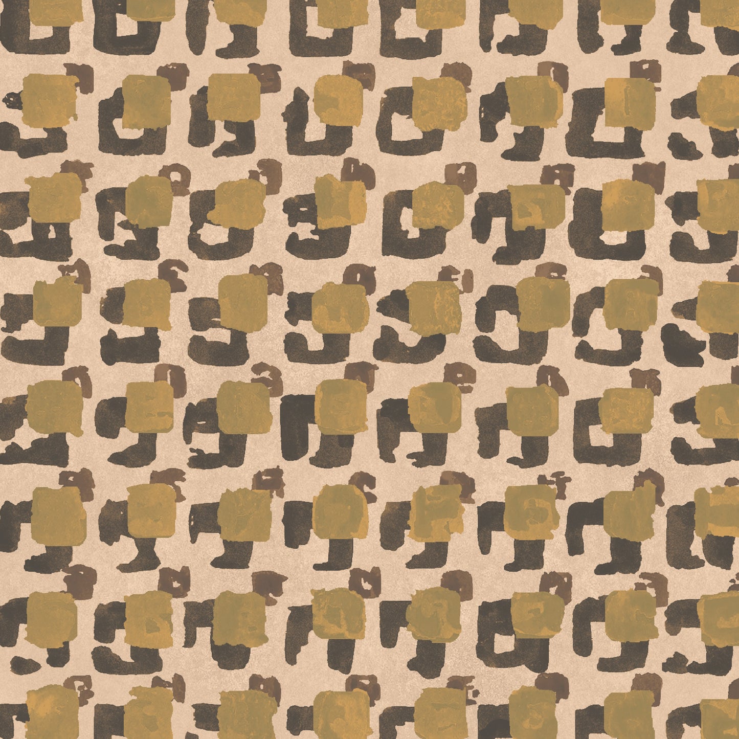 Pattern of brown stylized shapes on a beige background