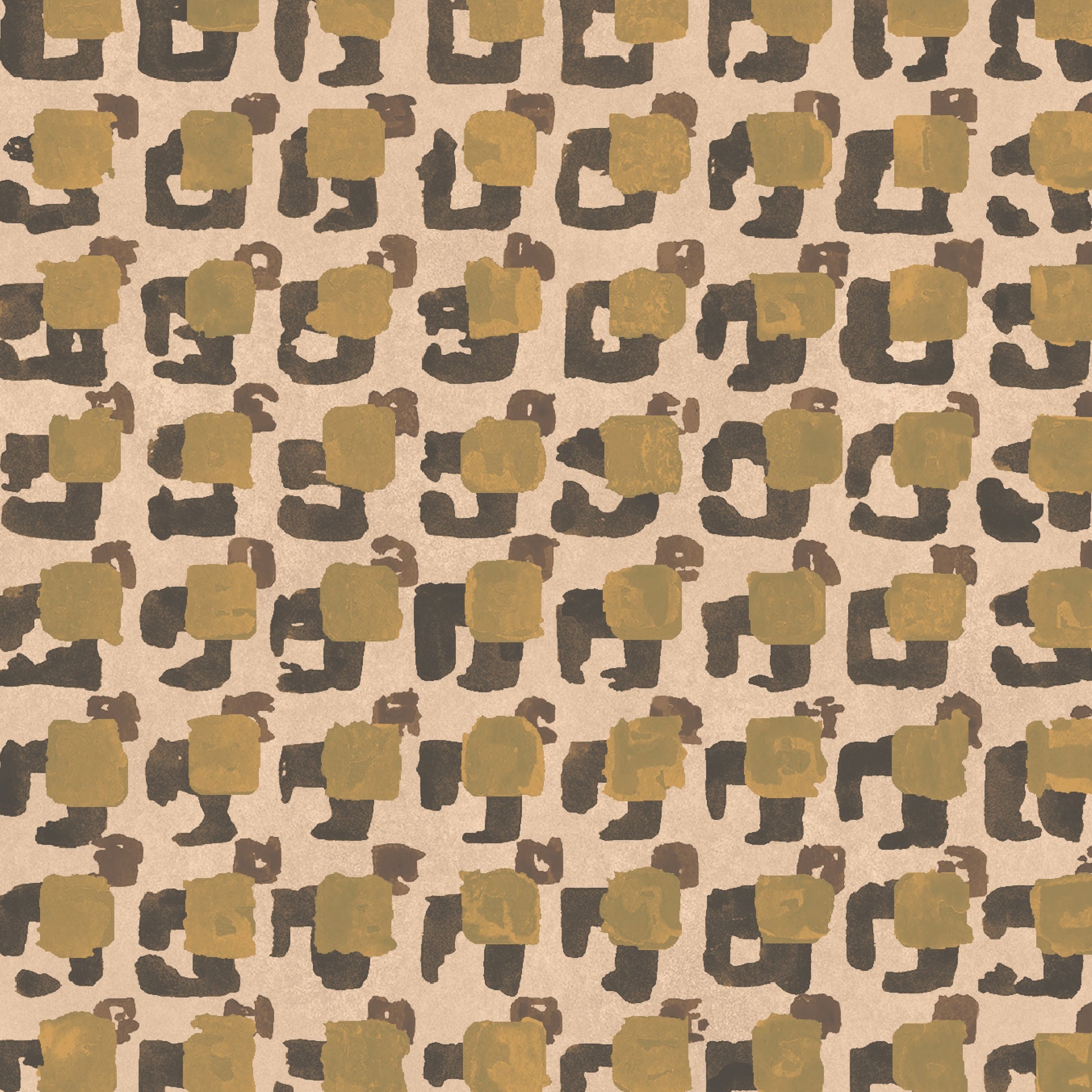 Pattern of brown stylized shapes on a beige background