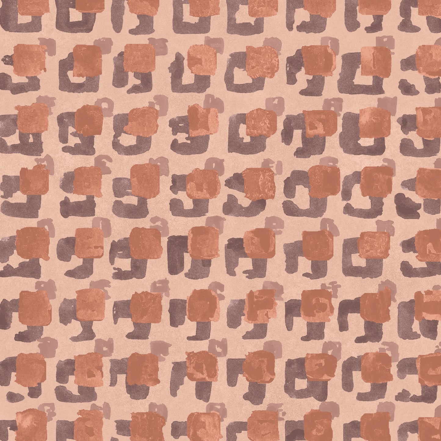 Pattern of red and brown abstract shapes on a beige background