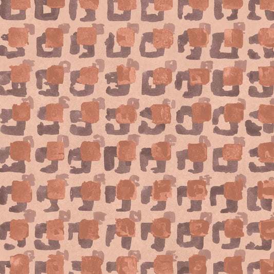 Pattern of red and brown abstract shapes on a beige background