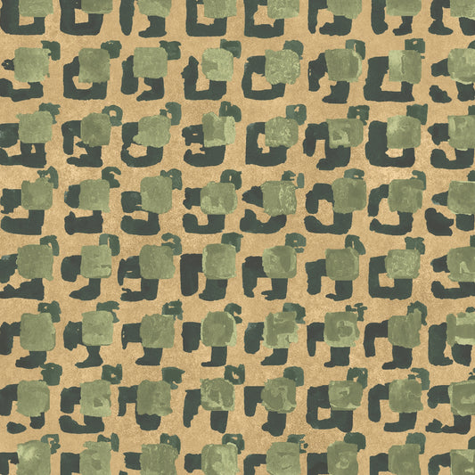Pattern of green and black shapes on a brown background