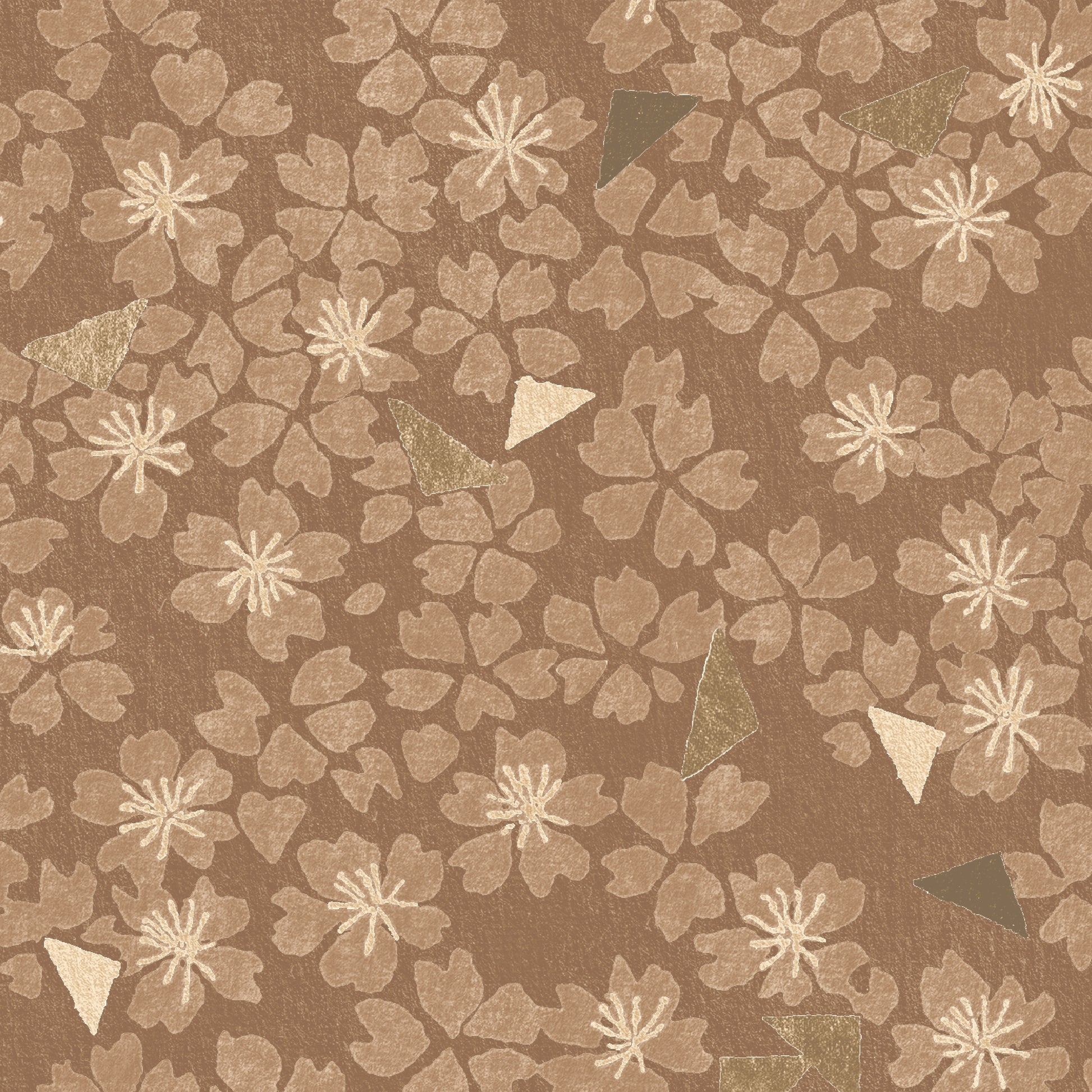 Floral and geometric pattern on a brown background