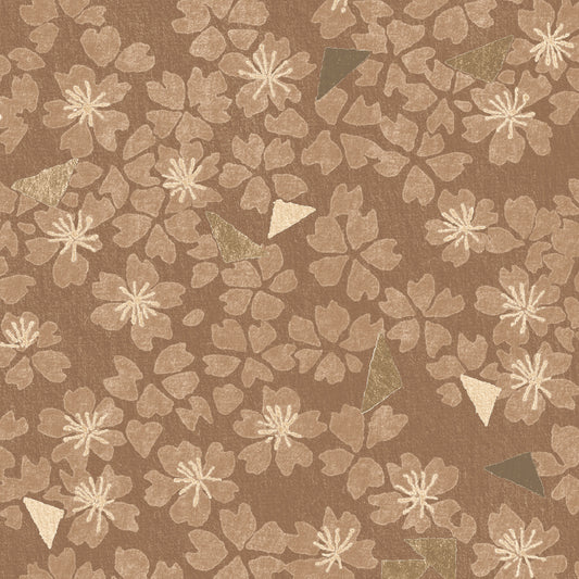 Floral and geometric pattern on a brown background