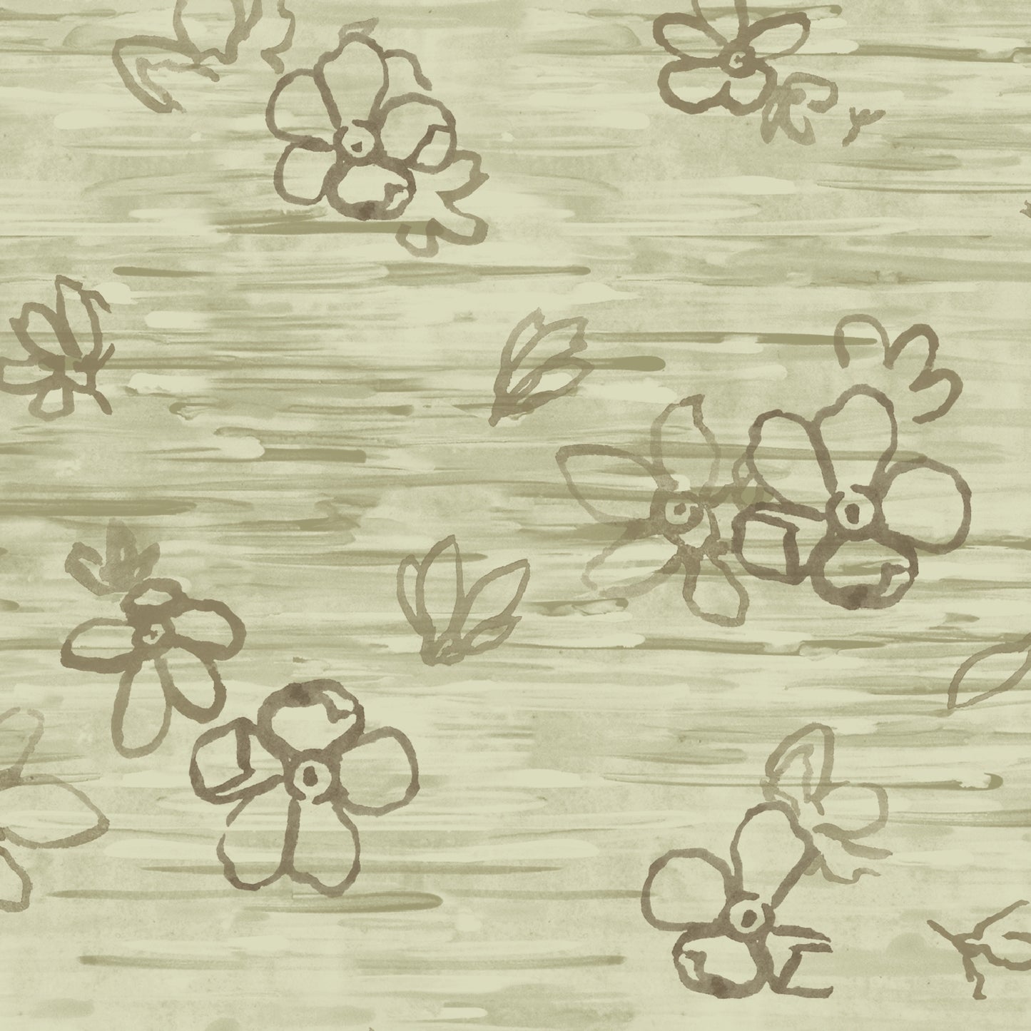 Pattern of stylized green flowers on a textured beige background