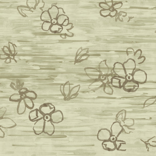 Pattern of stylized green flowers on a textured beige background