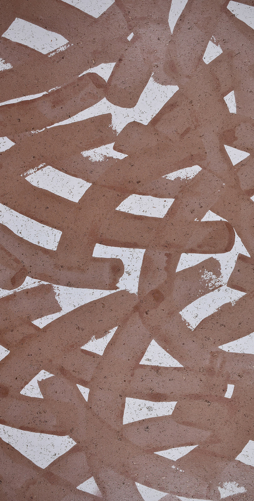 Brown geometric pattern on textured cork wallpaper