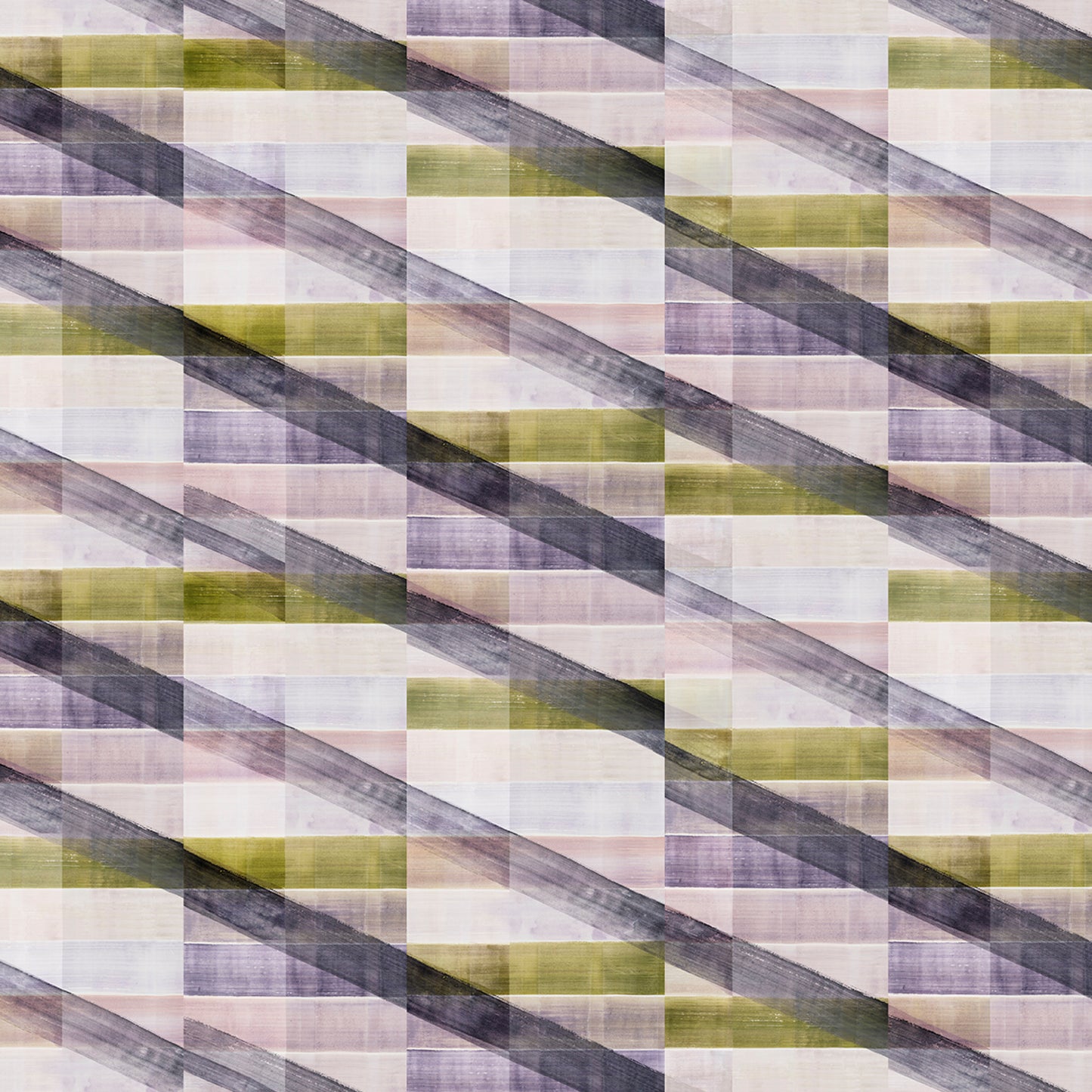 Patterned fabric with diagonal stripes in green, purple, and beige.