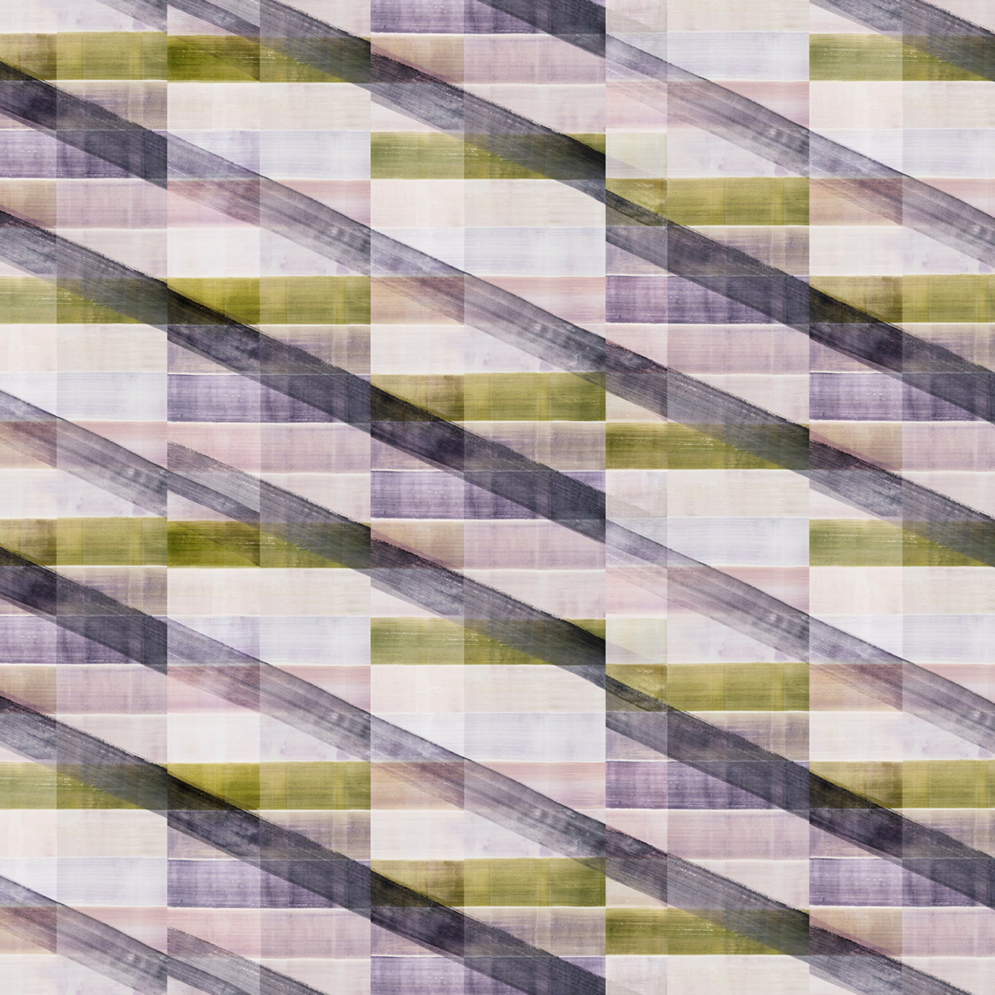 Patterned fabric with diagonal stripes in green, purple, and beige.