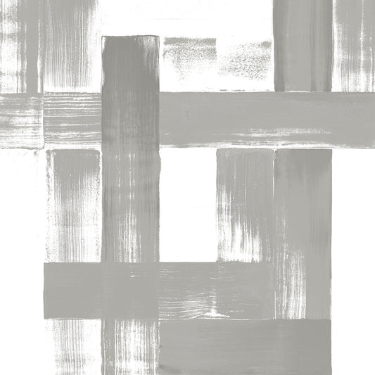 Abstract pattern of horizontal and vertical brush strokes in gray on a white background