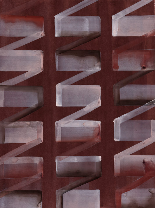 Geometric pattern painting on red background